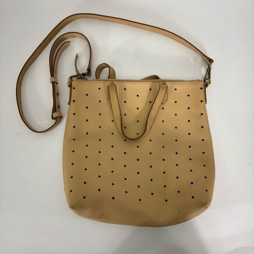 Madewell Beige Perforated Leather Transport Tote Bag Purse with Crossbody Strap - Picture 1 of 8
